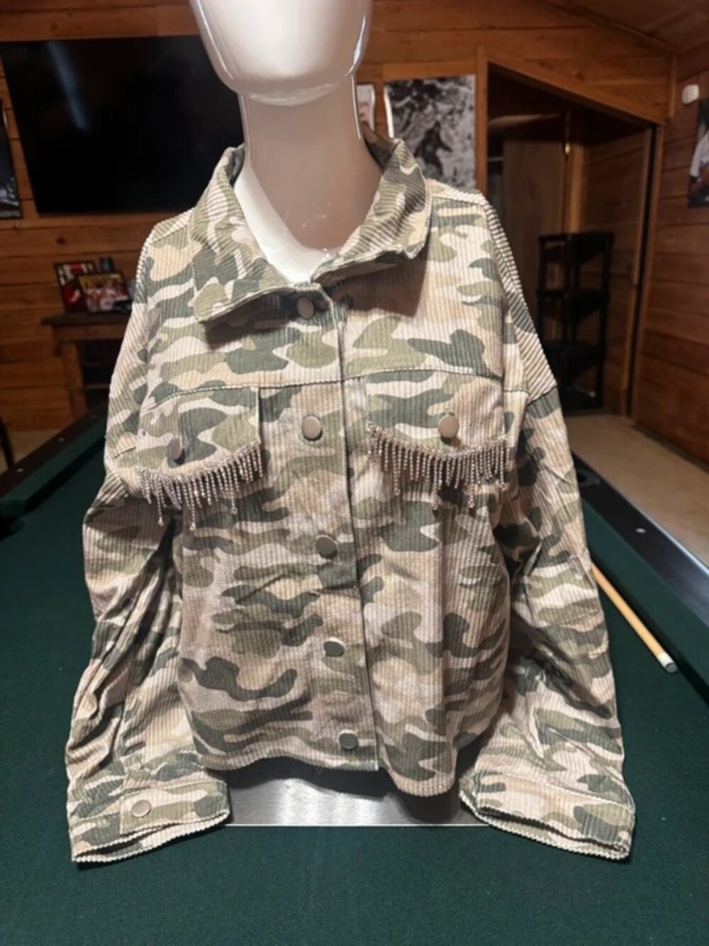 Savanna Jane Camo Rhinestone Fringe Shacket – Medium